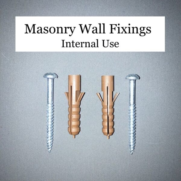 Wall fixings suitable for hanging a wall mirror on a solid masonry wall.