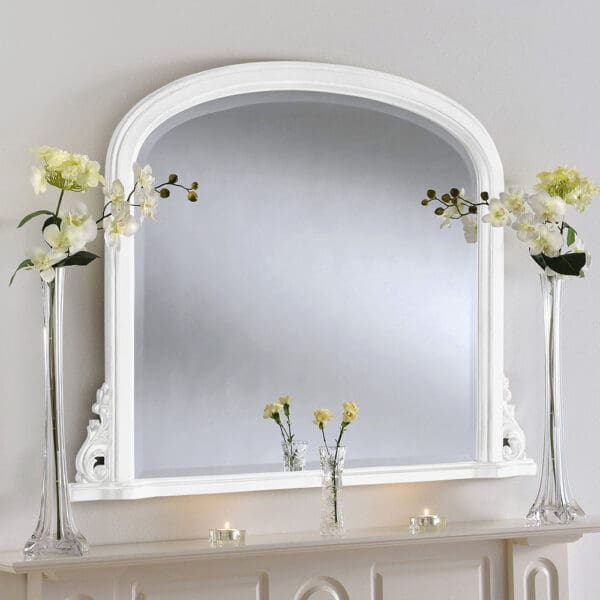 Hyde Scroll White Overmantle Mirror