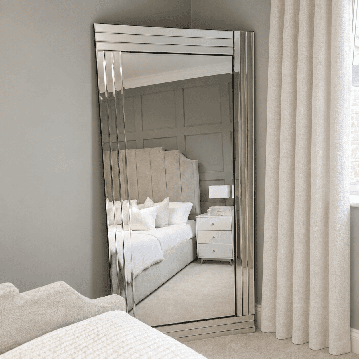 Lapford Triple Bevel Edge Mirror Positioned in the Bedroom