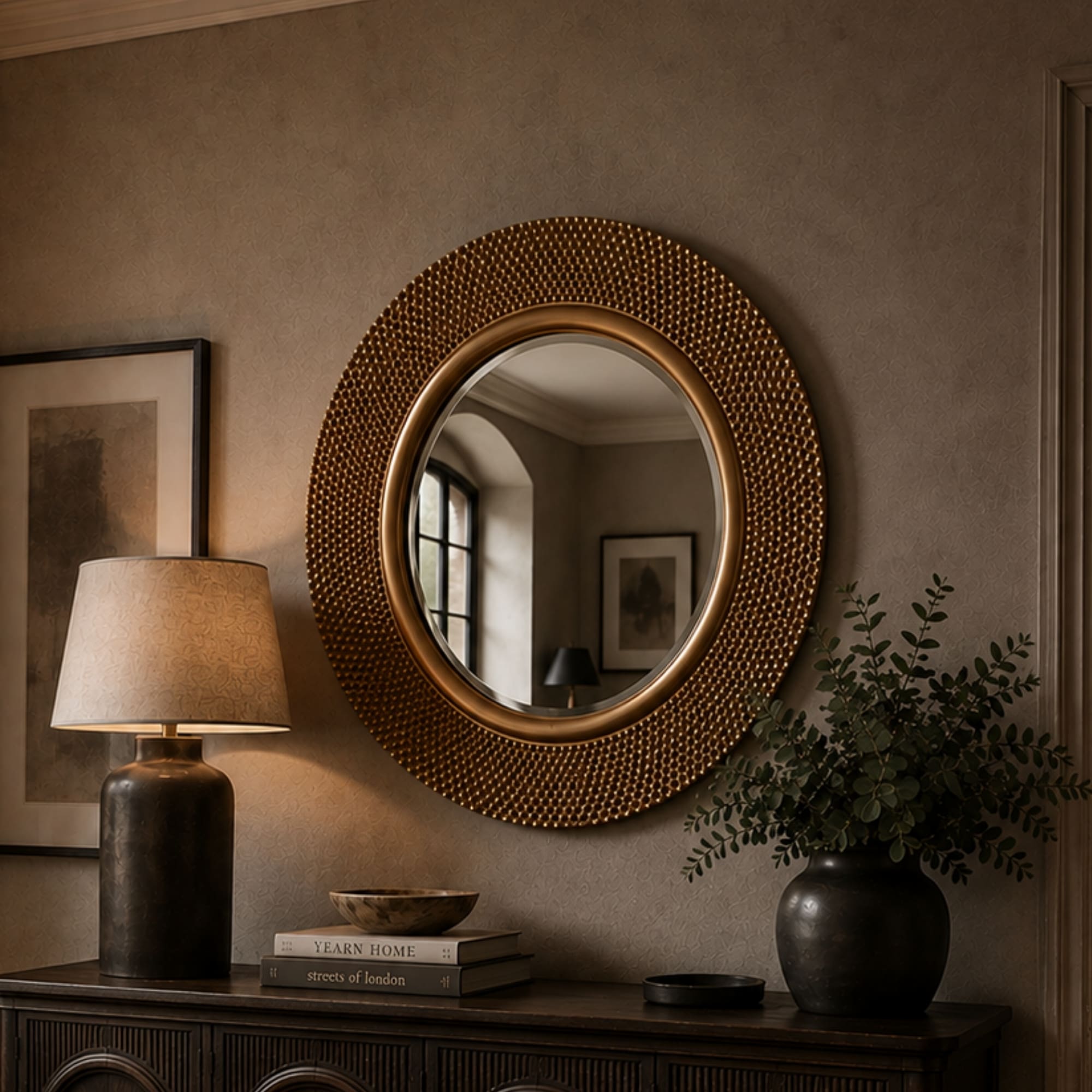 Madrid Round Funky Gold Studded Mirror 79cm - Image 2