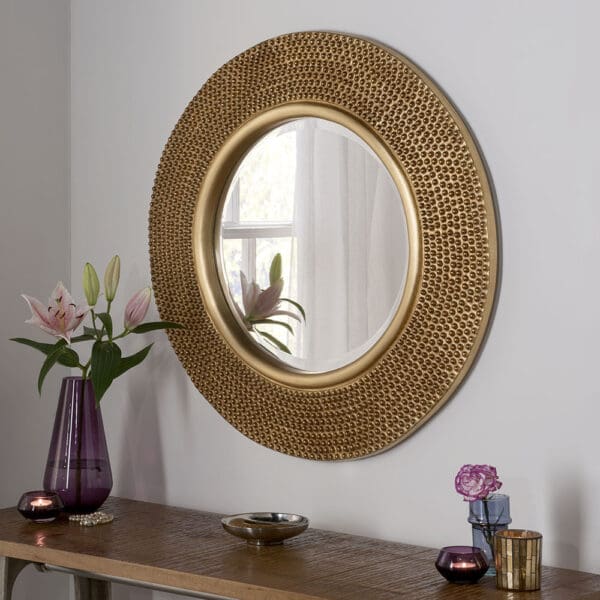 Madrid Round Gold Studded Mirror 79x79cm