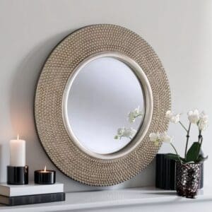 Madrid Round Studded Silver Mirror