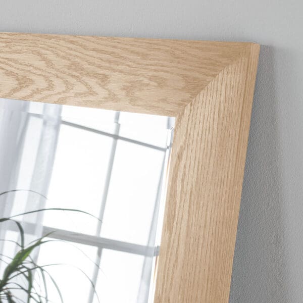 Solid Oak Framed Mirror Corner Close Up Image
