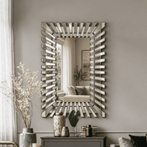 Sunburst Rectangular Funky Mirror Wall Mounted in the Bedroom Portrait