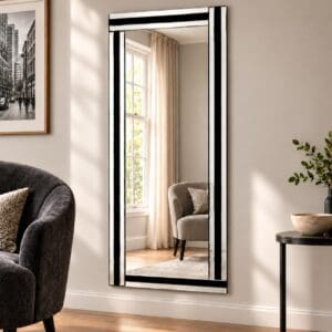 Tavistock Black Glass Mirror Wall Mounted in the Living Room