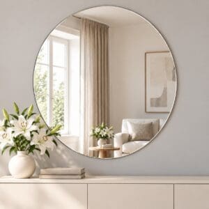Bordeaux Round Glass Mirror Wall Mounted in Living Room