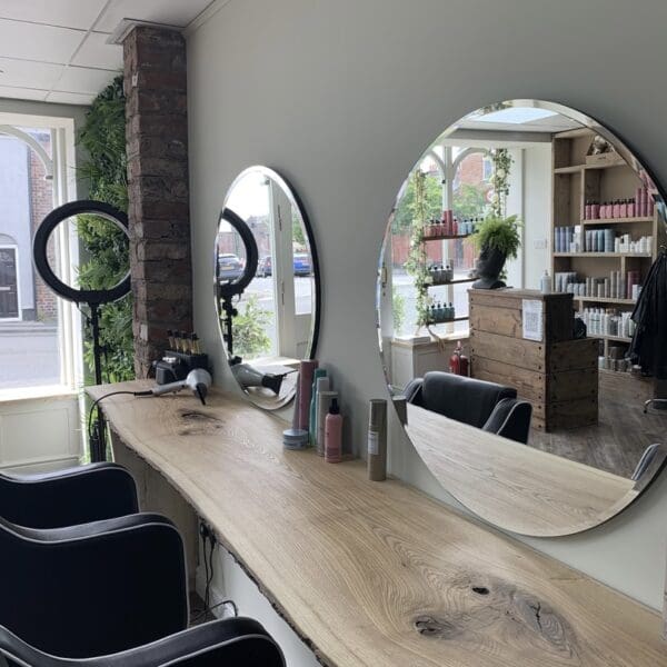 Hair Salon Mirrors. Wall mounted Bordeaux round mirror.