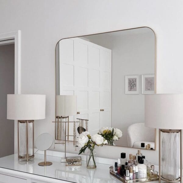 Compton Gold Mantle Mirror. Wall Mounted in the Bedroom.