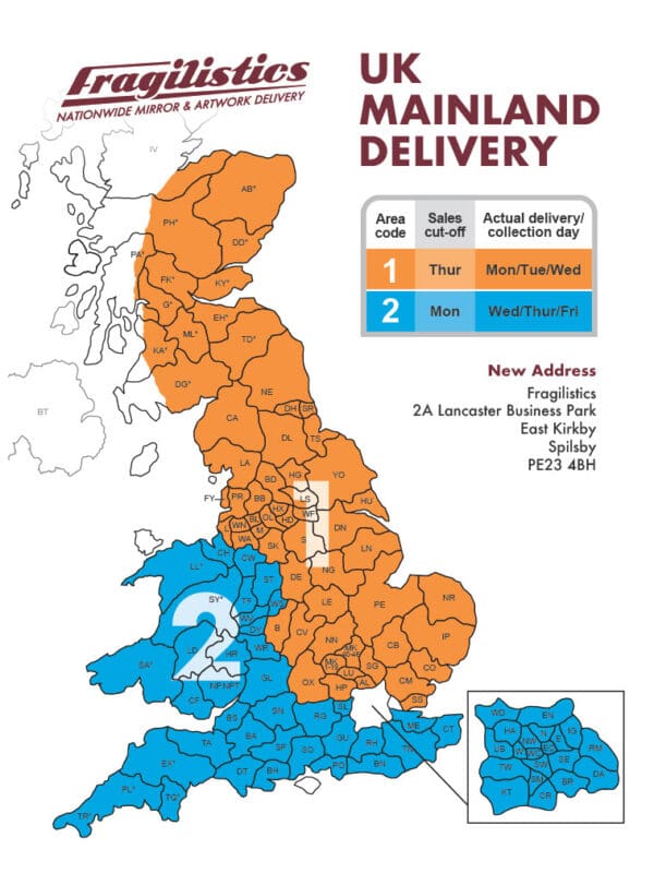Fragilistics Mirror Delivery Area Map Soraya Interiors UK