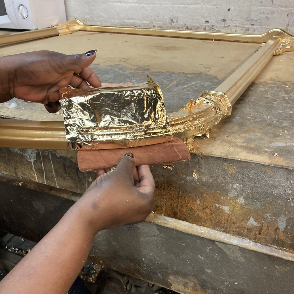 British handcrafted wall mirrors. Gold leaf gilding on a decorative frame.