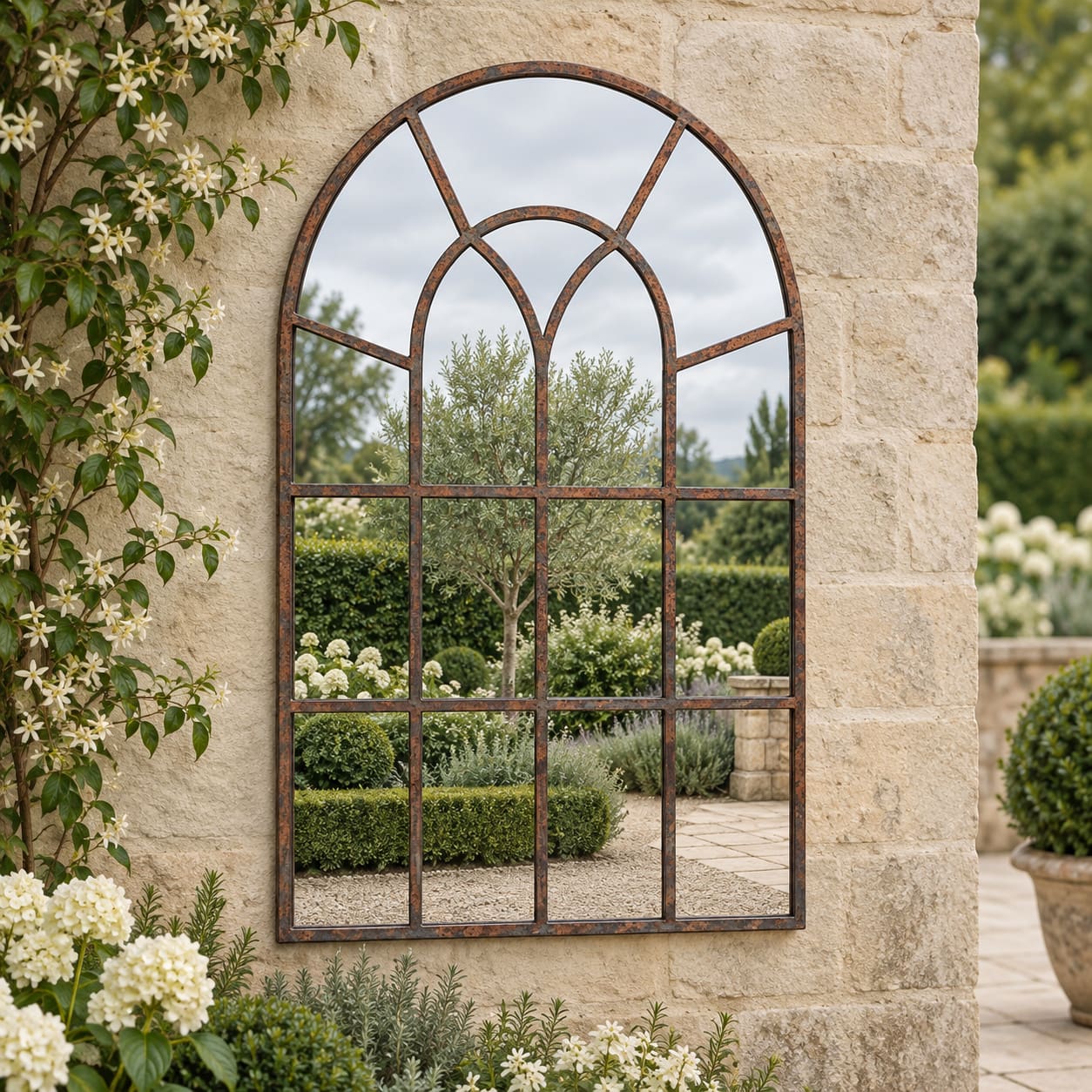 Heather Window Garden Mirror 90x60cm Wall Mounted in the Garden