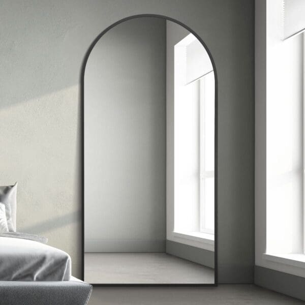 Maple Black Plain Metal Arch Mirror