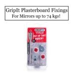 GripIt wall fixings for hanging heavy mirrors on a plasterboard wall. Suitable for mirrors weighing up to 74kgs. Pack includes GripIt fixings, mirror hooks, flat head drill bit and an undercutting tool.