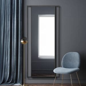 Highline Metal Gold Panel Mirror. Black panel metal mirror wall mounted in the living room.