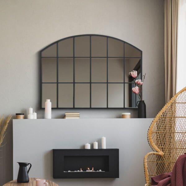 Stanmore Black Metal Arch Mirror Wall Mounted above Fireplace