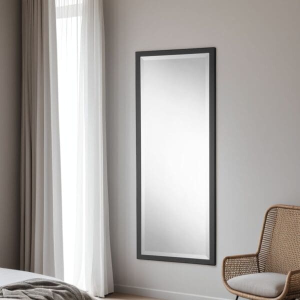 Leyland Large Modern Black Framed Mirror 167x76cm