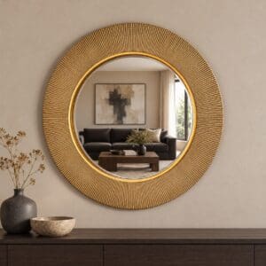 Paris Gold Leaf Round Mirror 90cm Wall Mounted in the Living Room