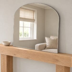 Denmark Plain Silver Mantle Mirror 69x91cm on a Mantle Piece